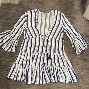 Blue Island Navy and White Striped Swim Coverup